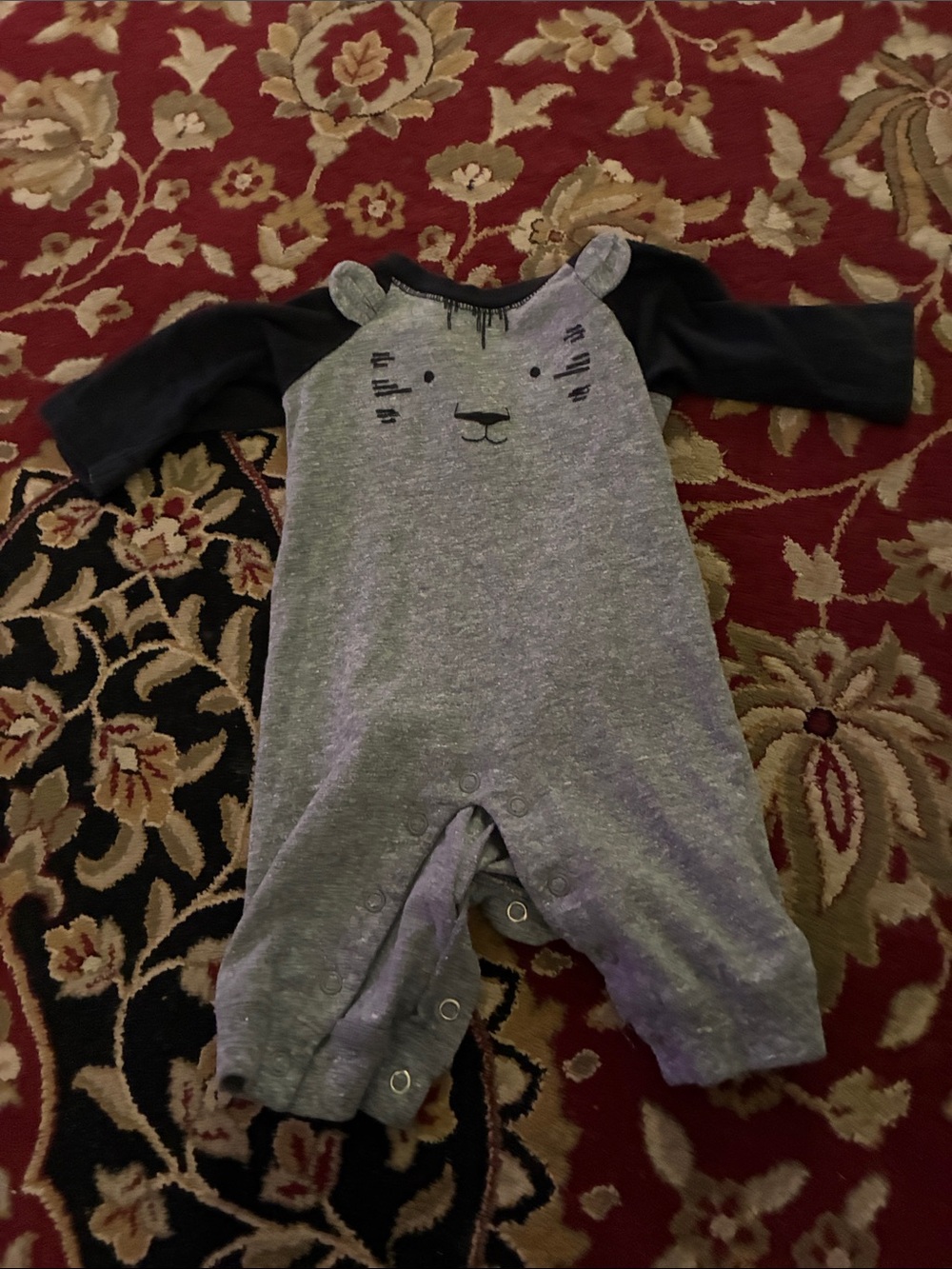 Carter's Gray Bodysuit Romper with Black Raglan Sleeves and Bear Face